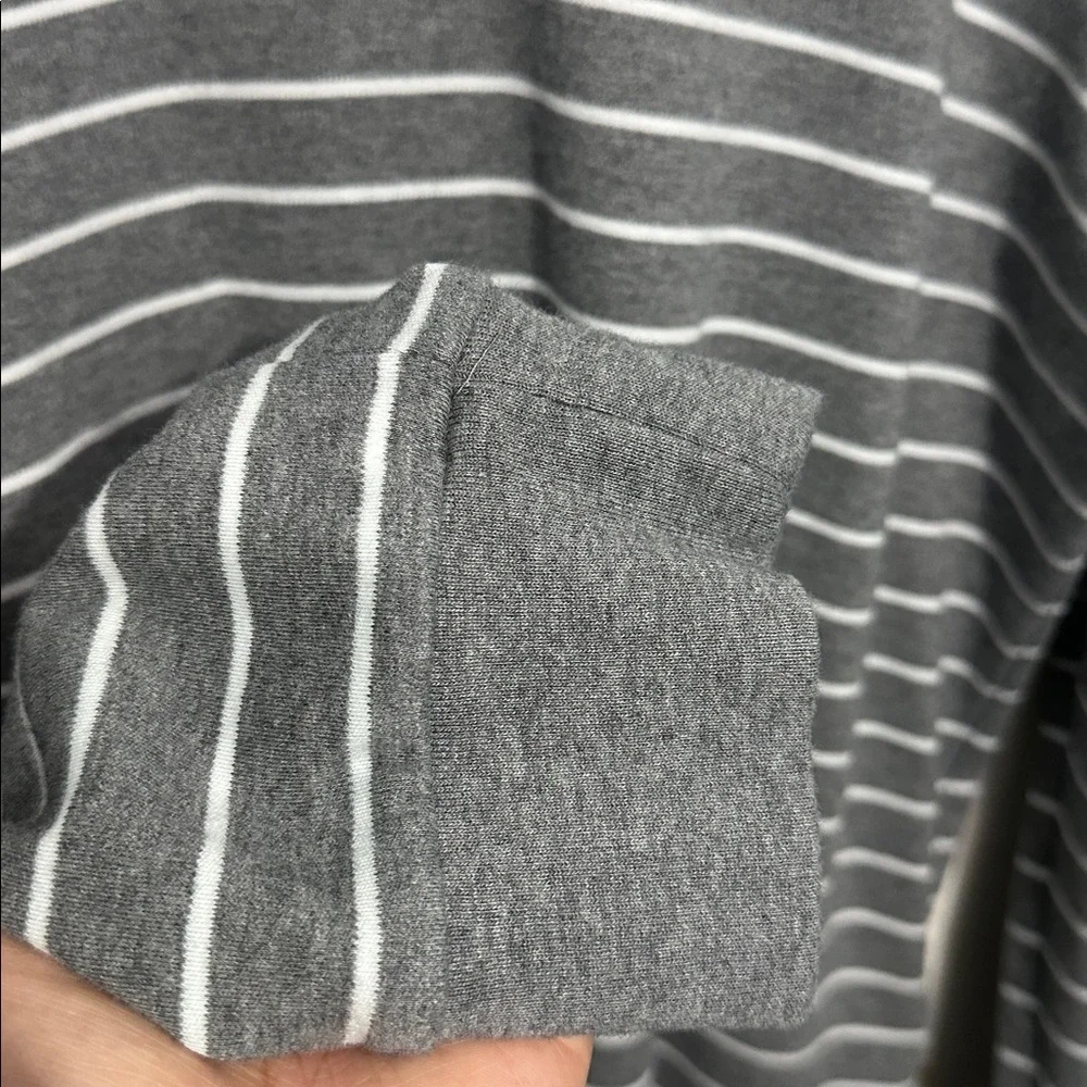 Polo by Ralph Lauren Men Long Sleeve Gray White‎ Stripe Polo Shirt Navy Logo XL